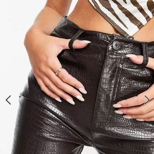 ASOS DESIGN low rise leather look straight leg pants in chocolate croc